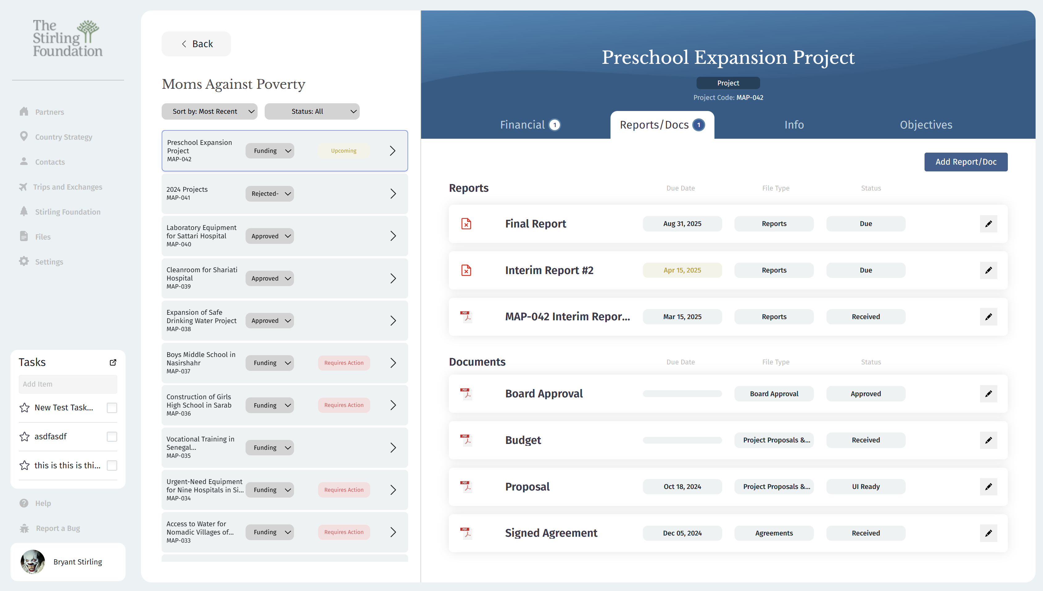 Stirling Foundation project reports and documents
